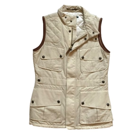 Ralph Lauren Safari Utility Vest Womens 10 Beige Tan Zip Up Front Leather Trim - Picture 13 of 13